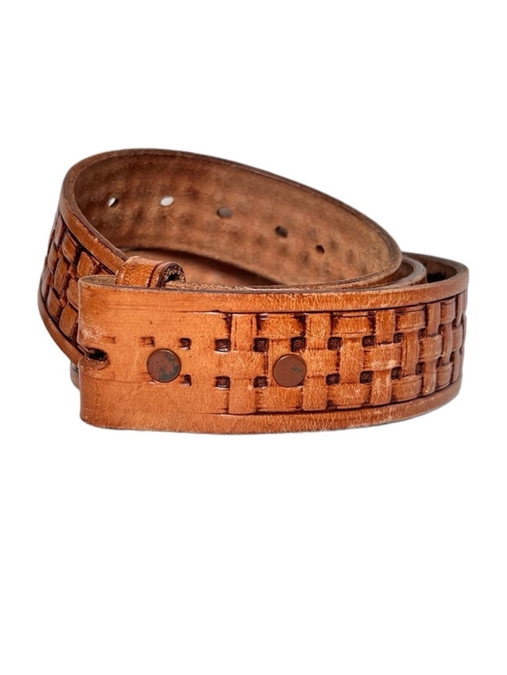 Vintage Rockmount Ranchwear Brown Saddle Leather Woven Western Belt